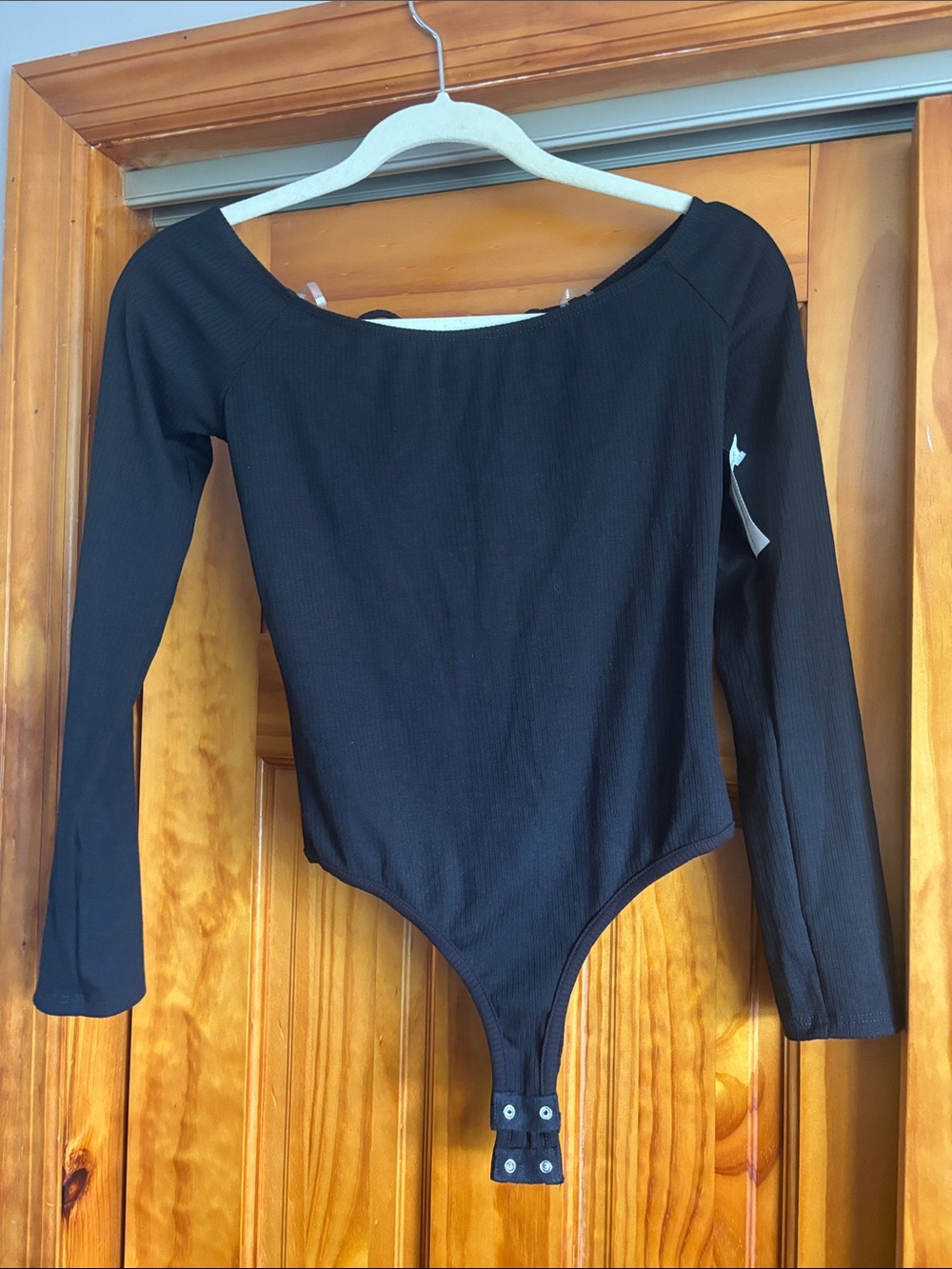 Black Long-Sleeve Scoop-Neck Bodysuit
